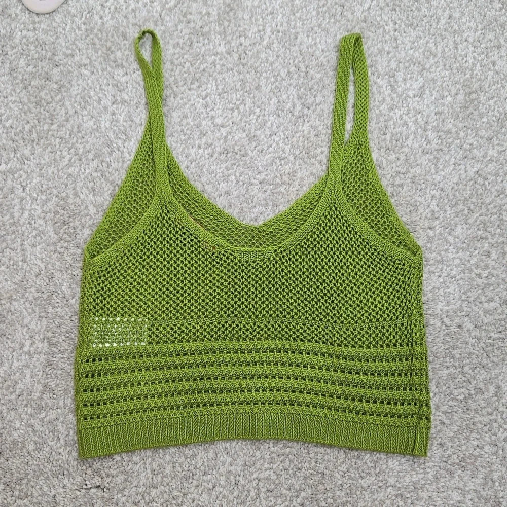 Almost Famous Crochet Crop Top Green Size Medium Festival Resort Cruise - Picture 2 of 8